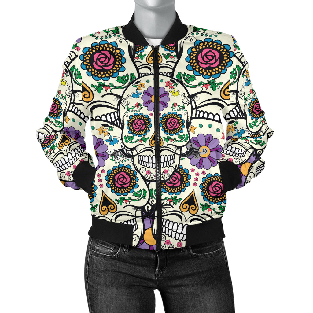 Violet Sugar Skull Women's Bomber Jacket