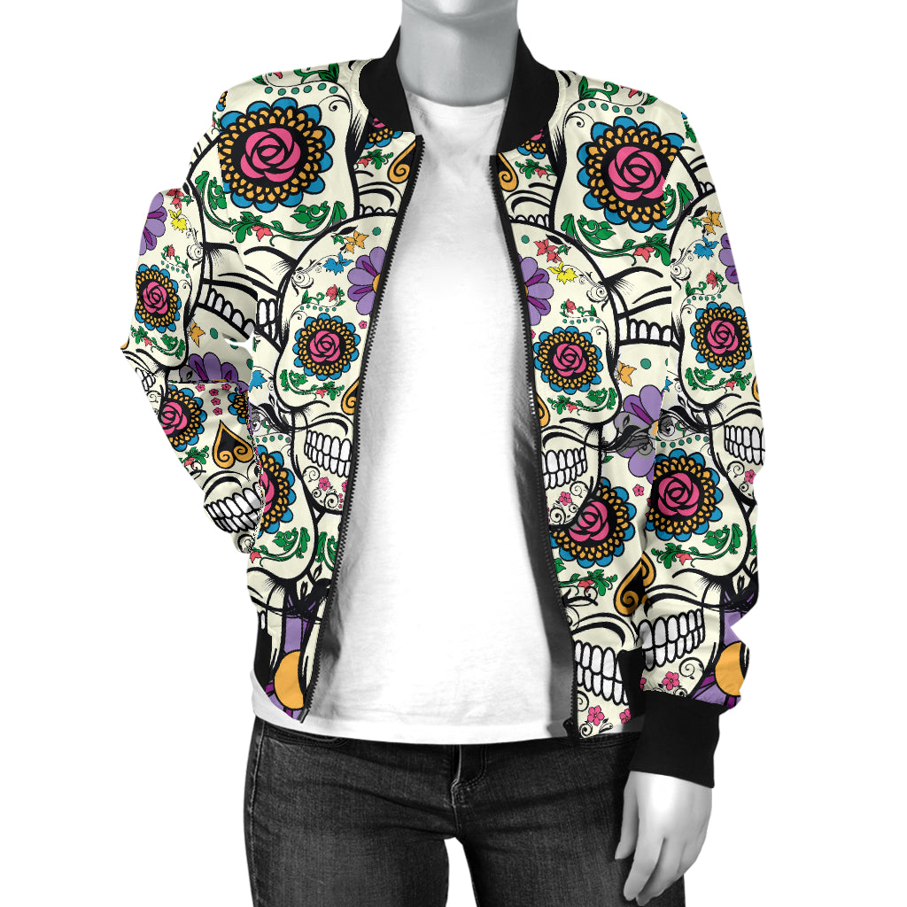 Violet Sugar Skull Women's Bomber Jacket