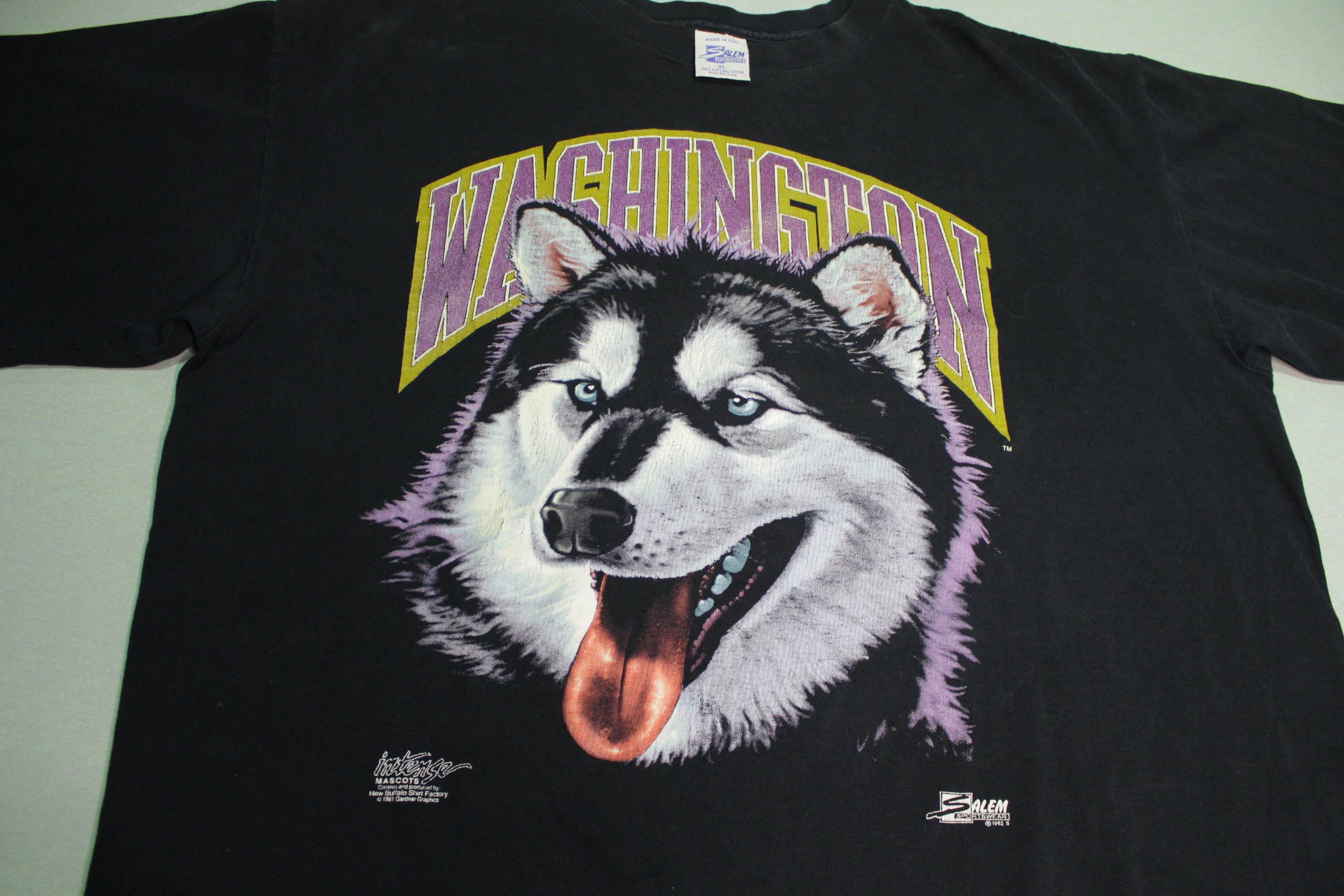 Washington Huskies Vintage 1992 Salem Sportswear Intense Mascots Big Head UW T-Shirt