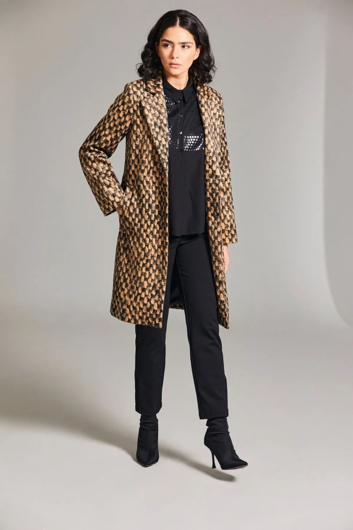 Weave Print Long Coat