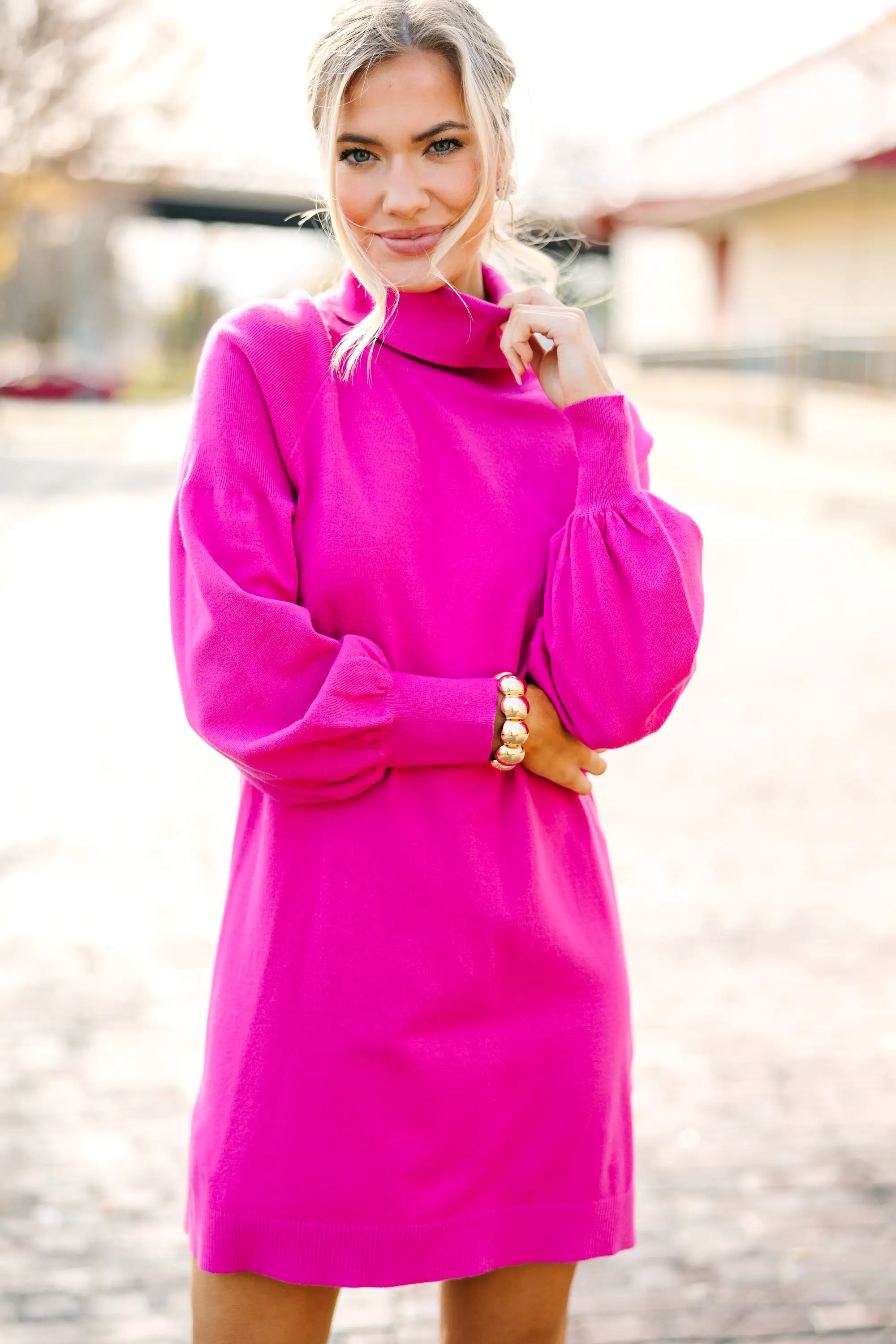 Wherever You Go Pink Turtleneck Sweater Dress