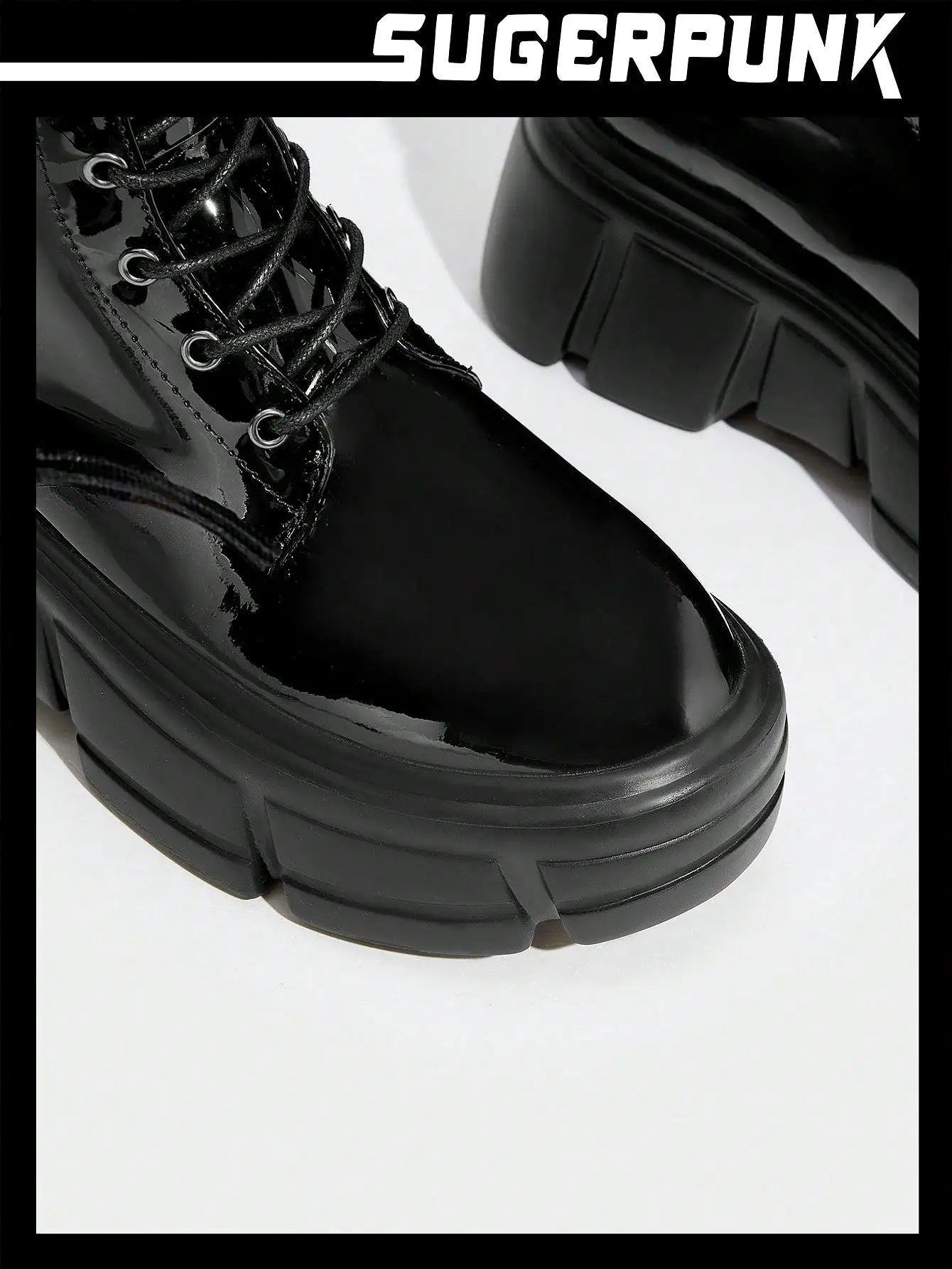 Women Lace-up Front Combat Boots, Punk Black Fashion Boots