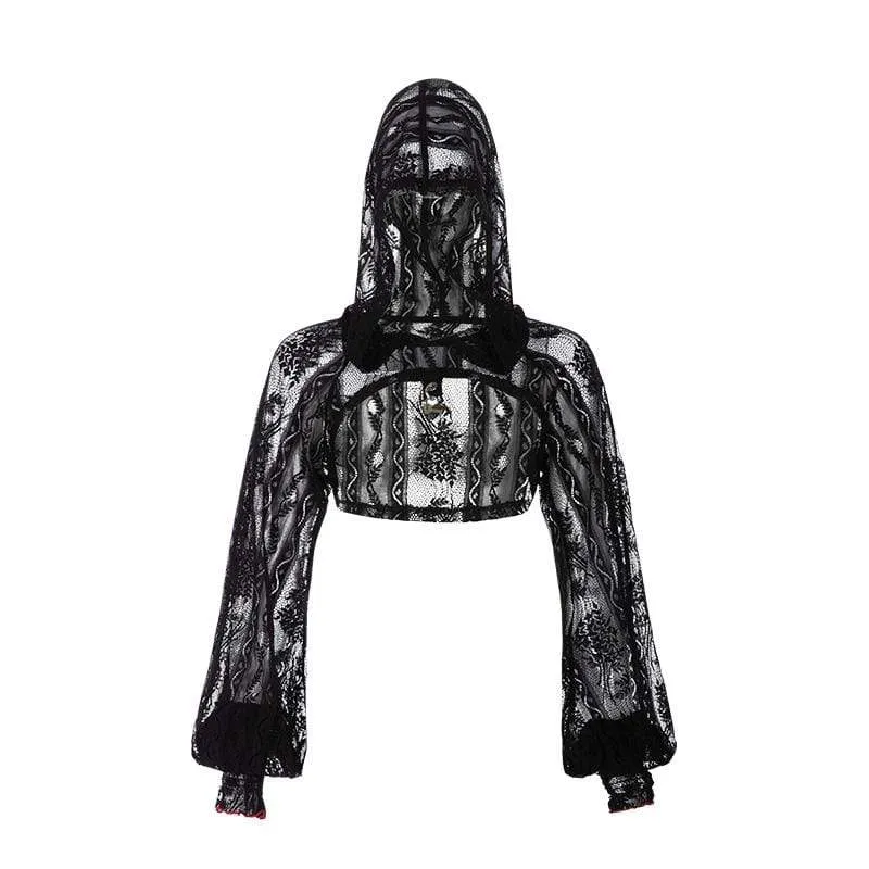 Women's Floral Lace Heart Lock Hooded Short Jackets