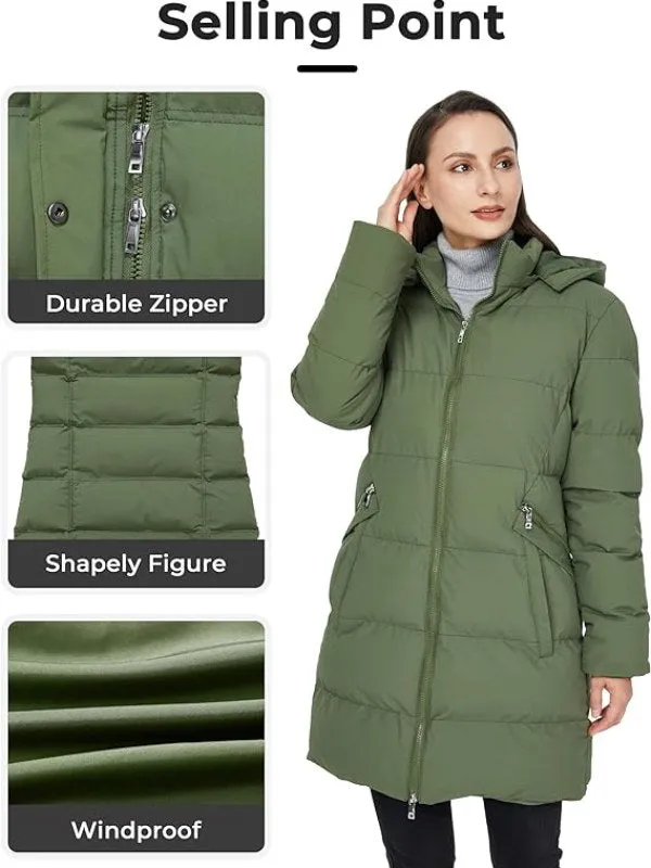 Women's Warm Thicken Parka Coat Winter Puffer Jacket with Removable Hood