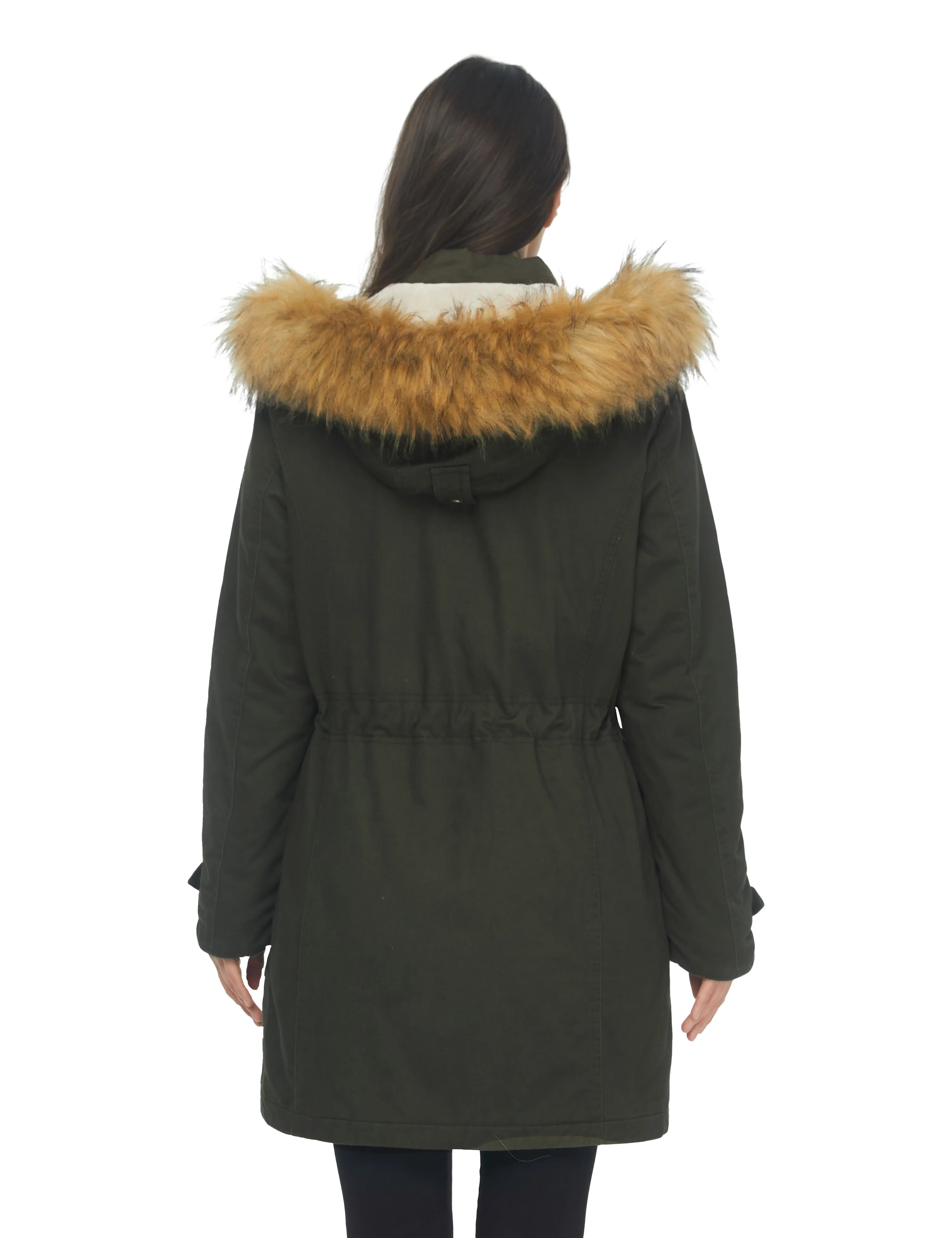 Women's Winter Warm Military Parka Jacket with Detachable Faux fur Hood