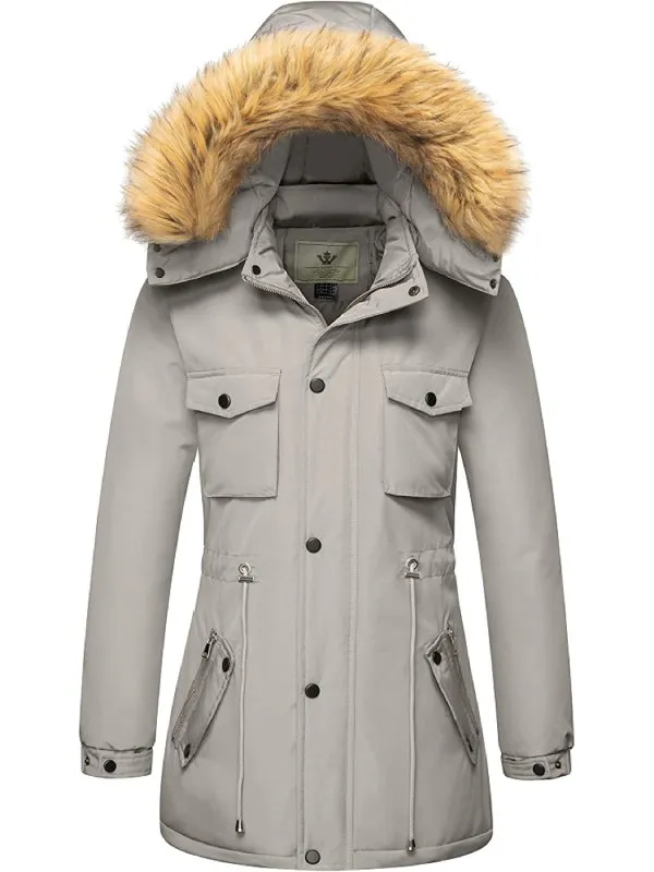 Women's Winter Waterproof Parka Jacket with Detachable Fur Hood