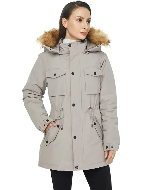 Women's Winter Waterproof Parka Jacket with Detachable Fur Hood