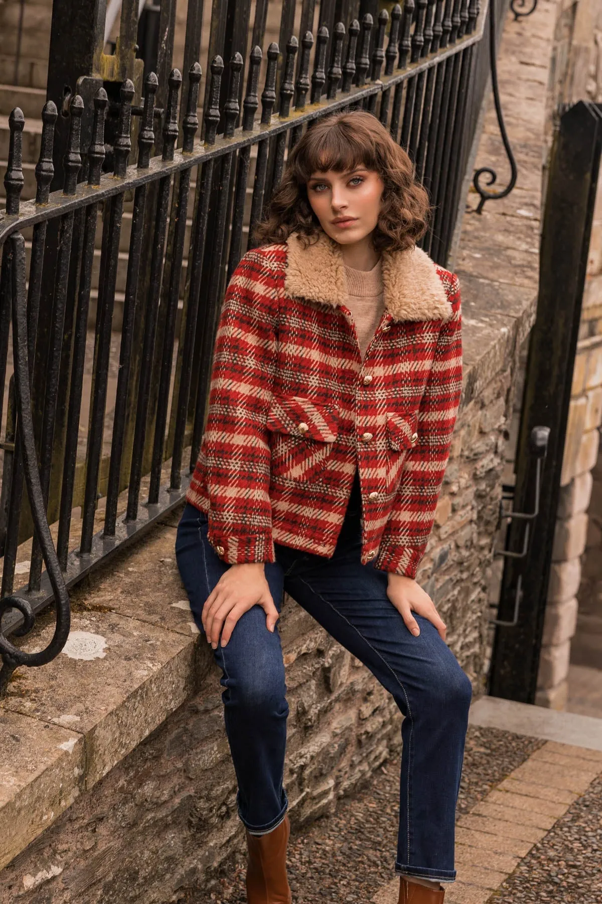 Wool Red Check Coat