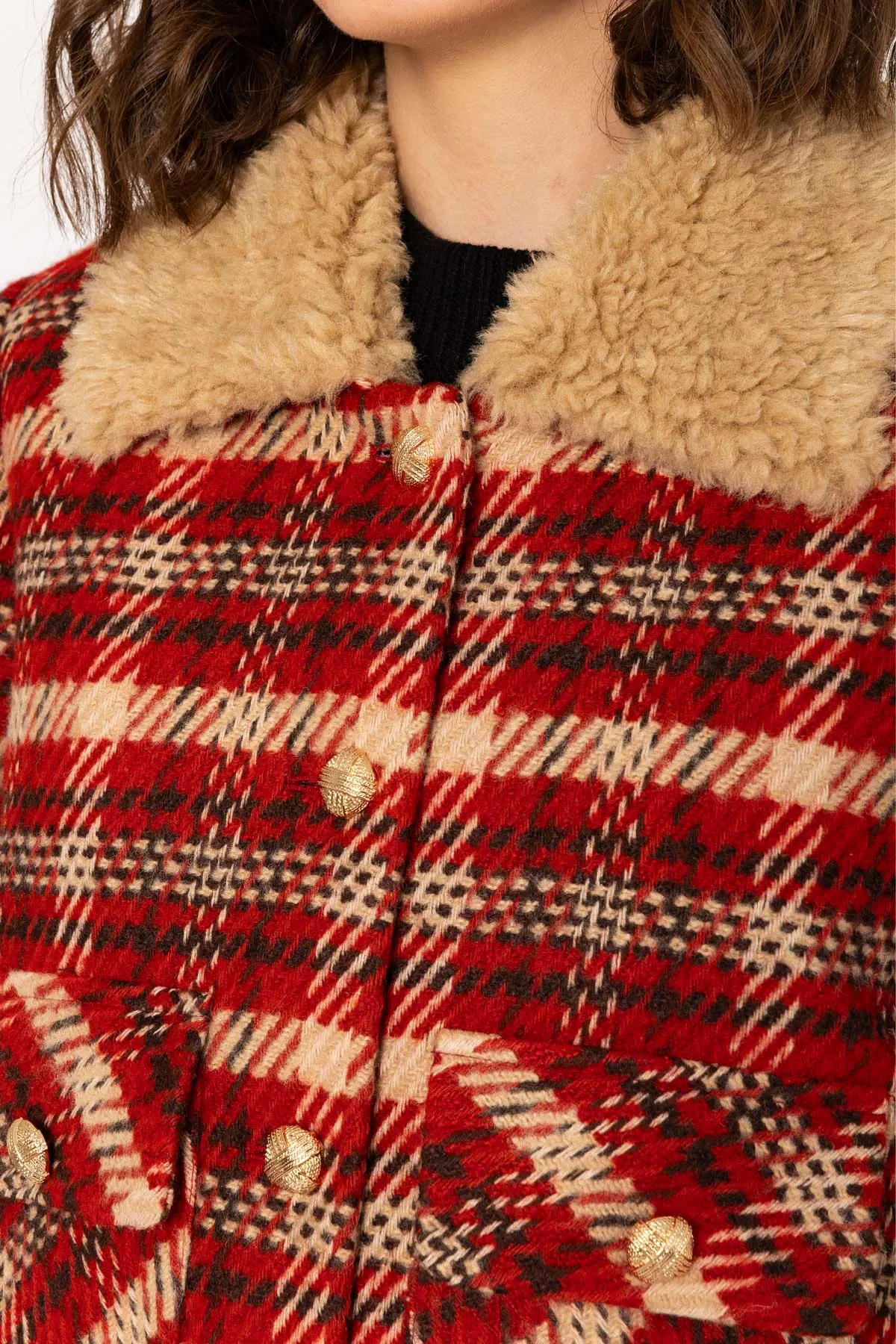 Wool Red Check Coat