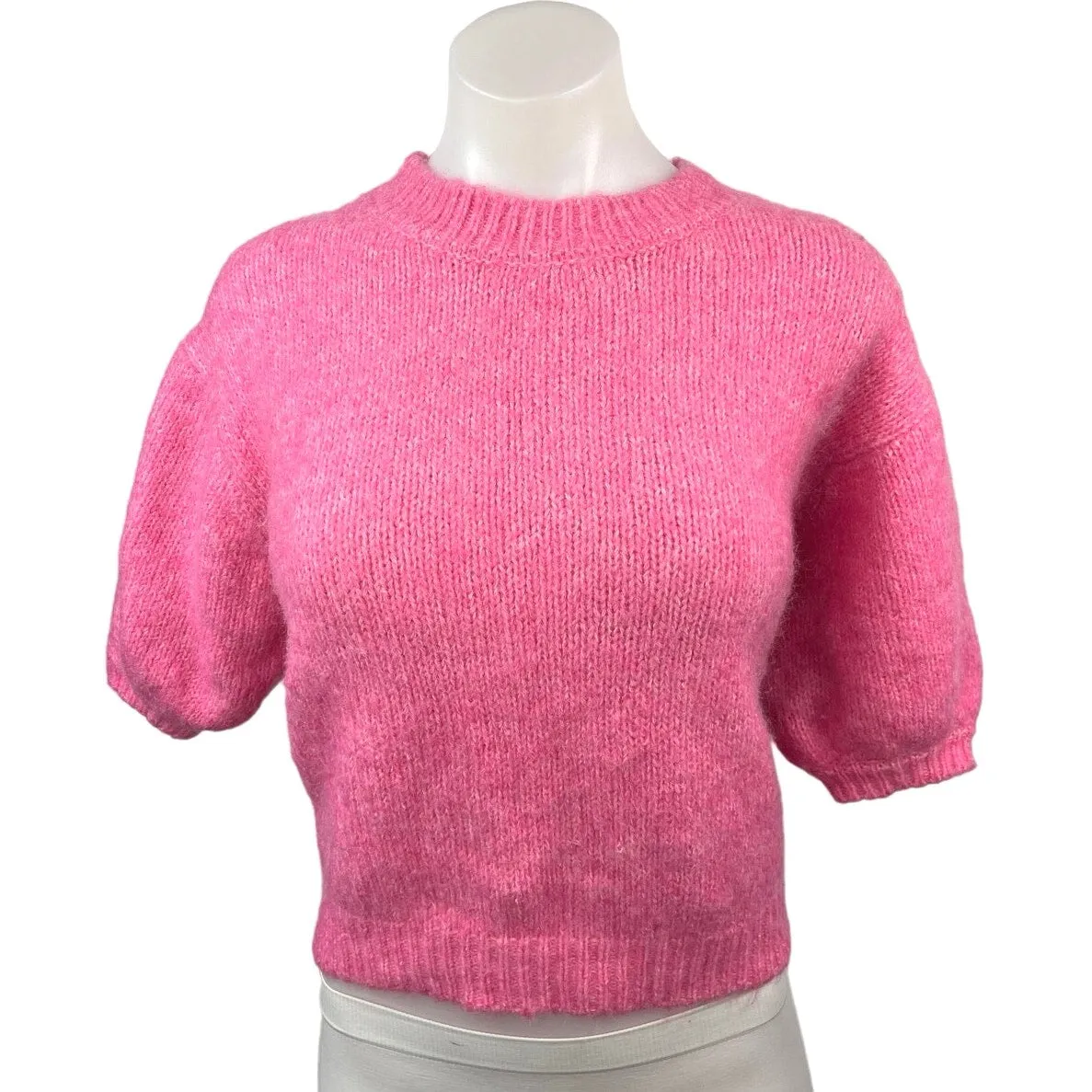 Zara Pink Alpaca Wool Knit Crew Neck Short Sleeve Pullover Sweater Top Size S