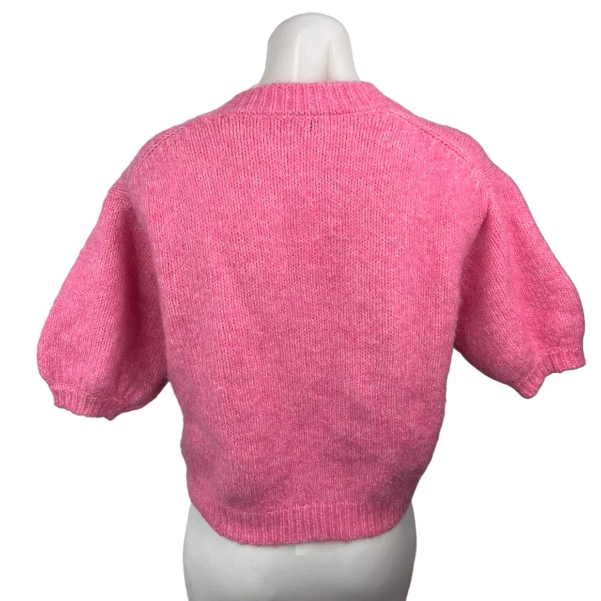 Zara Pink Alpaca Wool Knit Crew Neck Short Sleeve Pullover Sweater Top Size S