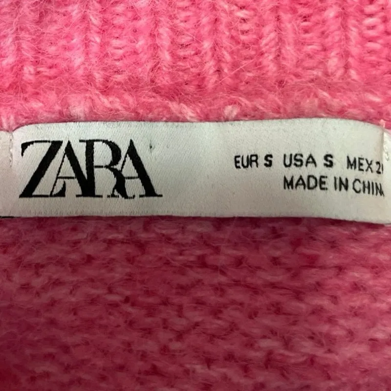 Zara Pink Alpaca Wool Knit Crew Neck Short Sleeve Pullover Sweater Top Size S